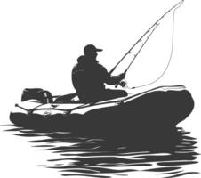 AI generated Silhouette fisherman fishing using inflatable boat vector