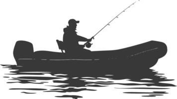 AI generated Silhouette fisherman fishing using inflatable boat vector