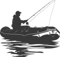 AI generated Silhouette fisherman fishing using inflatable boat vector