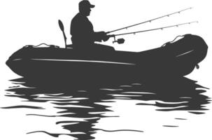 AI generated Silhouette fisherman fishing using inflatable boat vector