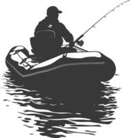 AI generated Silhouette fisherman fishing using inflatable boat vector