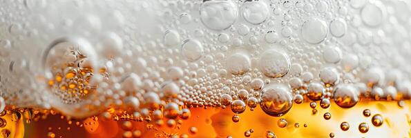 AI generated Ultra close up view of beer texture with foam photo
