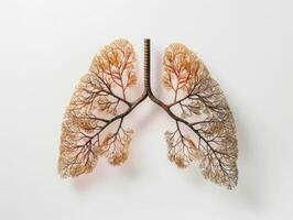 AI generated Human lungs in the form of trees or leaves on a white background photo