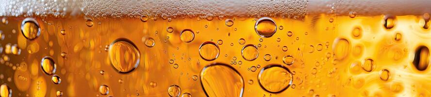 AI generated Ultra close up view of beer texture with foam photo