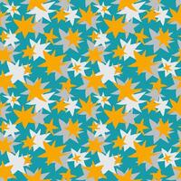 Freehand drawn gray and golden yellow stars on teal background seamless vector pattern. Creative colorful texture for printing on fabric, wrapping, textile, wallpaper, apparel etc.