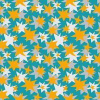 Freehand drawn gray and golden yellow stars on teal background seamless vector pattern. Creative colorful texture for printing on fabric, wrapping, textile, wallpaper, apparel etc.