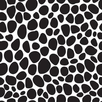Organic black dots vector seamless pattern. Pebble shaped elements repeated on white background. Creative surface art for printing on various surfaces or usage in graphic design projects.