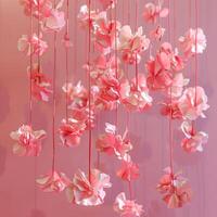 AI generated hanged floated flowers, pink theme photo