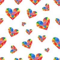 Origami colorful paper hearts on white background vector seamless pattern. Creative art texture for printing on various surfaces or usage in graphic design projects