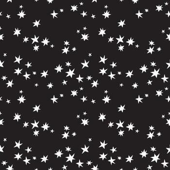 Starry night seamless vector pattern illustration. Simple monochrome geometric ornament with stars for printing on different surfaces. Creative texture for printing on fabric, wrapping, textile etc...