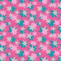 Freehand drawn teal, pink and silver stars on pink background seamless vector pattern. Creative colorful texture for printing on textile, wrapping, textile, wallpaper, apparel etc.