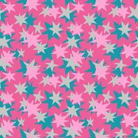 Freehand drawn teal, pink and silver stars on pink background seamless vector pattern. Creative colorful texture for printing on textile, wrapping, textile, wallpaper, apparel etc.