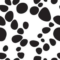 Black spots shaped as cobbles arranged in seamless vector pattern. Black stones repeated on white background, resembling rocky road. Creative texture for printing or usage in graphic design projects.