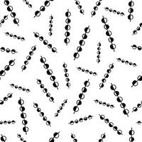 Black and white circles on string repeated in seamless vector pattern. Simple monochromatic pattern with dots on skewers. Creative texture for printing on various surfaces, use in graphic design.