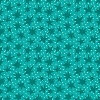 Hand drawn stars on teal dotted background seamless vector pattern. Simple monochrome geometric ornament with stars for printing on different surfaces.