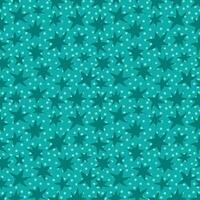 Hand drawn stars on teal dotted background seamless vector pattern. Simple monochrome geometric ornament with stars for printing on different surfaces.