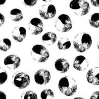 Hand painted black spots simple vector seamless pattern. Black dots ranging in size on white background. Minimal surface art for printing on various surfaces or usage in graphic design projects.