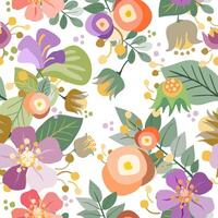 Colorful pastel floral elements vector seamless pattern. Attractive texture art in vintage style for printing on various surfaces or usage in graphic design projects