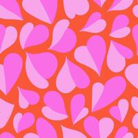 Pink hearts on orange backdrop vector seamless pattern. Colorful attractive texture for printing on fabric, wrapping, cards, wallpaper, apparel etc.