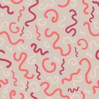 Abstract vector seamless pattern with curvy lines. Peach and mauve doodle lines on subtle beige background. Creative surface art texture for printing on fabric, wrapping, textile, wallpaper, apparel.
