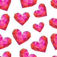 Origami paper pink red hearts on white background vector seamless pattern. Attractive and vibrant art texture for printing on various surfaces or usage in graphic design projects.