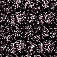 Clusters of irregular organically shaped pink and white dots on black backdrop vector seamless pattern. Surface art stock vector for printing on different surfaces