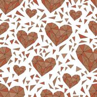 Glass hearts in a brown tone on a white background vector seamless pattern. Attractive art texture for printing on various surfaces or usage in graphic design projects