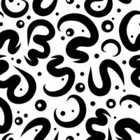 Abstract hand-drawn thick curvy black lines and dots on white background. Monochromatic vector seamless pattern for printing on fabric, wrapping, textile, wallpaper, apparel etc.