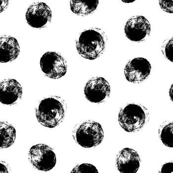 Hand painted black spots simple vector seamless pattern. Black polka dots on white background. Minimal surface art for printing on various surfaces or usage in graphic design projects.