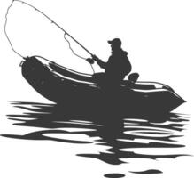 AI generated Silhouette fisherman fishing using inflatable boat vector