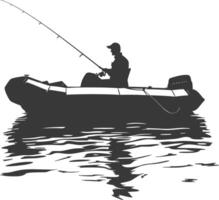 AI generated Silhouette fisherman fishing using inflatable boat vector