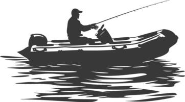 AI generated Silhouette fisherman fishing using inflatable boat vector
