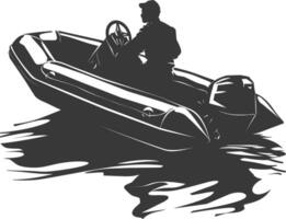 AI generated Silhouette a man driving inflatable boat the boat is traveling black color only vector