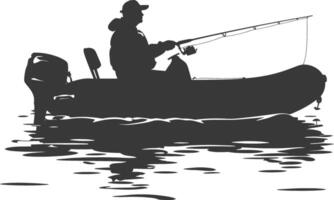 AI generated Silhouette fisherman fishing using inflatable boat vector