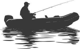 AI generated Silhouette fisherman fishing using inflatable boat vector