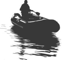 AI generated Silhouette a man driving inflatable boat the boat is traveling black color only vector