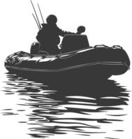 AI generated Silhouette a man driving inflatable boat the boat is traveling black color only vector