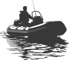 AI generated Silhouette a man driving inflatable boat the boat is traveling black color only vector