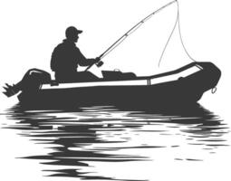 AI generated Silhouette fisherman fishing using inflatable boat vector