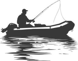 AI generated Silhouette fisherman fishing using inflatable boat vector