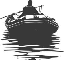 AI generated Silhouette a man driving inflatable boat the boat is traveling black color only vector