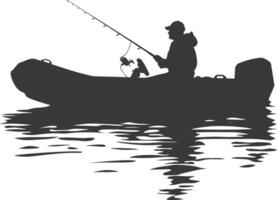 AI generated Silhouette fisherman fishing using inflatable boat vector