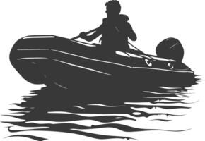 AI generated Silhouette a man driving inflatable boat the boat is traveling black color only vector