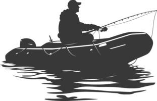 AI generated Silhouette fisherman fishing using inflatable boat vector