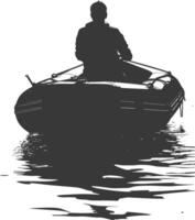 AI generated Silhouette a man driving inflatable boat the boat is traveling black color only vector