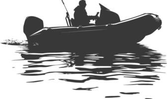 AI generated Silhouette a man driving inflatable boat the boat is traveling black color only vector