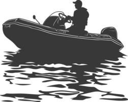 AI generated Silhouette a man driving inflatable boat the boat is traveling black color only vector