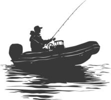 AI generated Silhouette fisherman fishing using inflatable boat vector