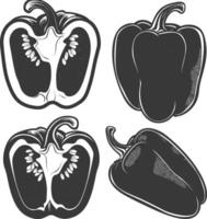 AI generated Silhouette Bell Pepper or Paprika sliced black color only vector