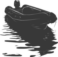 AI generated Silhouette a man driving inflatable boat the boat is traveling black color only vector